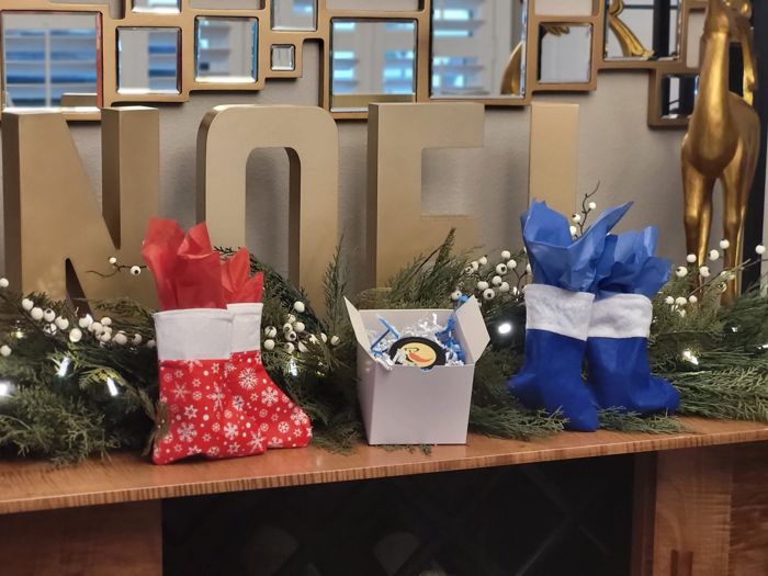 RedGold minis gift-wrapped in red and blue holiday stockings and a sampler box