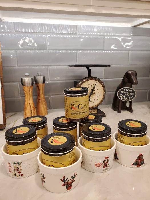 RedGold jars on a kitchen counter
